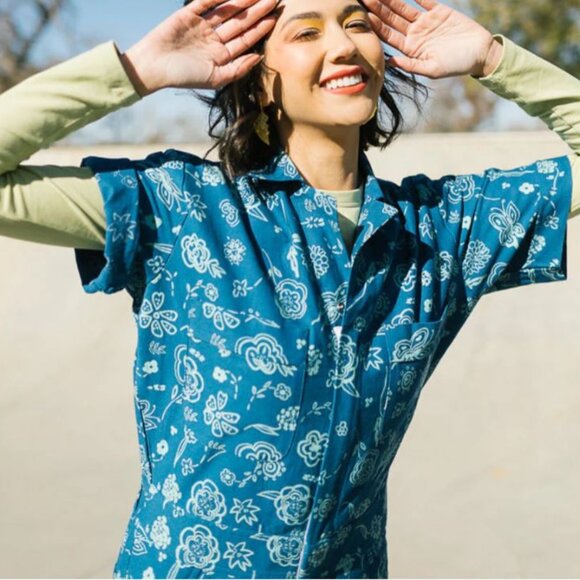 Blue Floral Jumpsuit | Printed jumpsuit | Boiler-suit | Romper | Batik size Sm - Picture 7 of 7